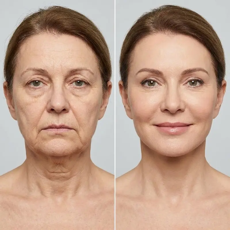 Facelift surgery before and after results in Turkey showing comprehensive facial rejuvenation and tighter skin