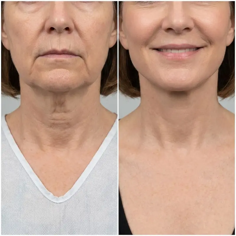 Lower Facelift before and after results in Turkey showing defined jawline and eliminated jowls