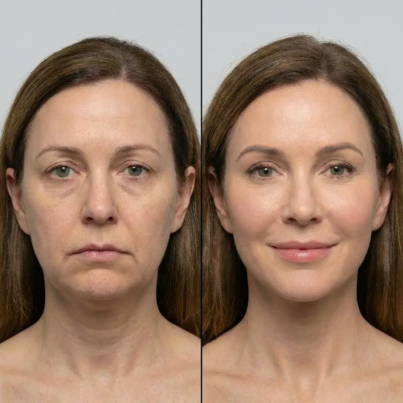 Mini Facelift before and after results in Turkey showing jawline definition and cheek rejuvenation